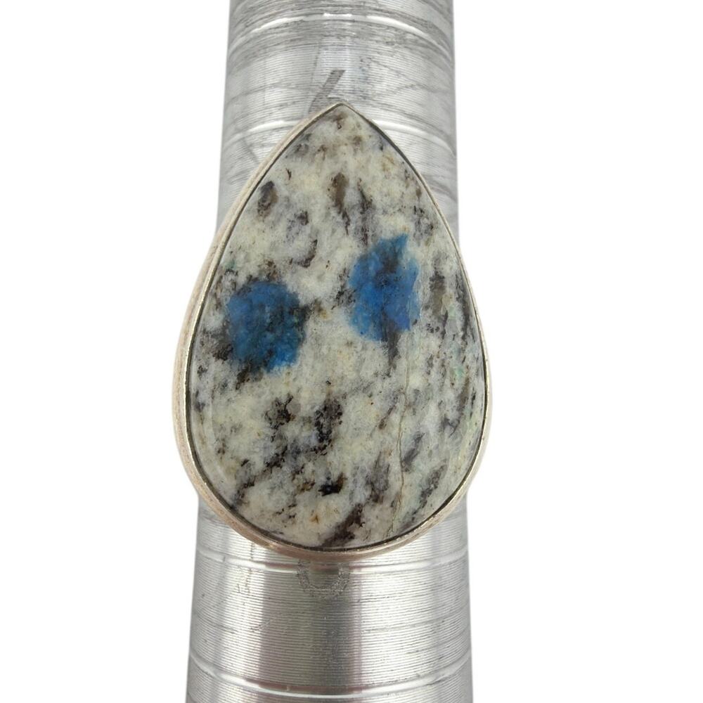 Teardrop K2 Jasper Azurite Granite 925 Sterling Silver Ring Size 7.5